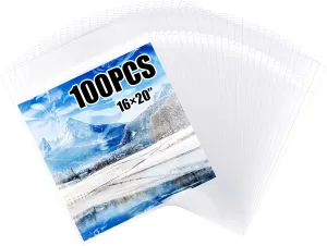 Patelai 100 Pcs Acid Free Clear Sleeves Storage Bags 16 3/8 x 20 1/8 Inch Resealable Plastic Self Adhesive Sealing Reclosable Crystal Cellophane Candy Bags for Photos Framing Mat Snacks Cookies