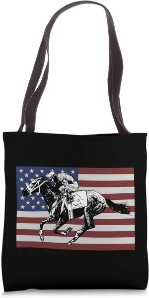 Patriotic Horse Racing USA - American Flag Horse Race Tote Bag