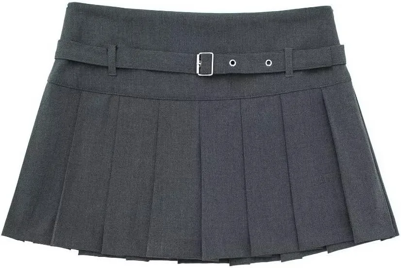 Perbai Womens Mini Pleated Skirt Sexy Y2K Low Waist A Line Club Tennis Short Skater Skirt
