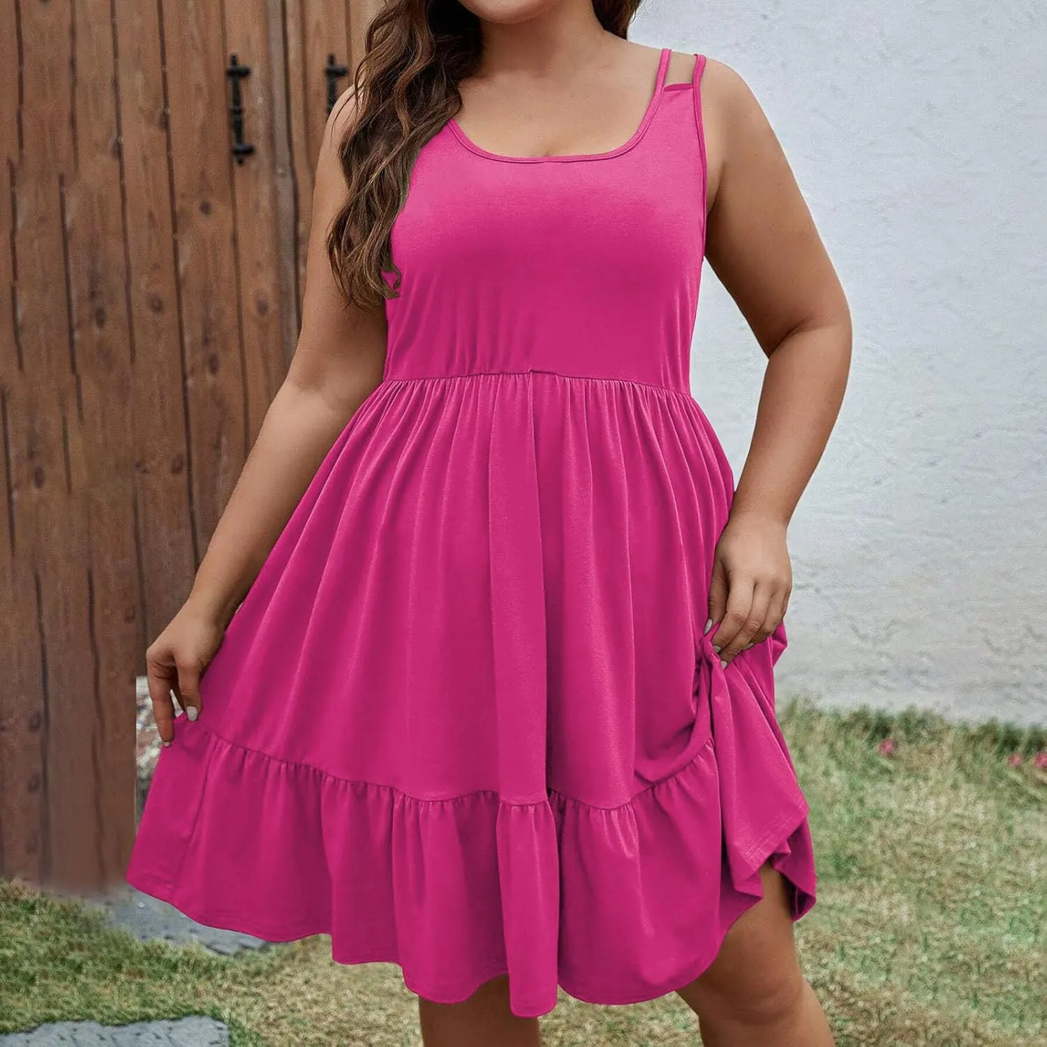 Plus Size Summer Dress for Women 2025 Sleeveless Midi Dresses A-Line Flowy Tiered Dress Fashion Summer Beach Vacation