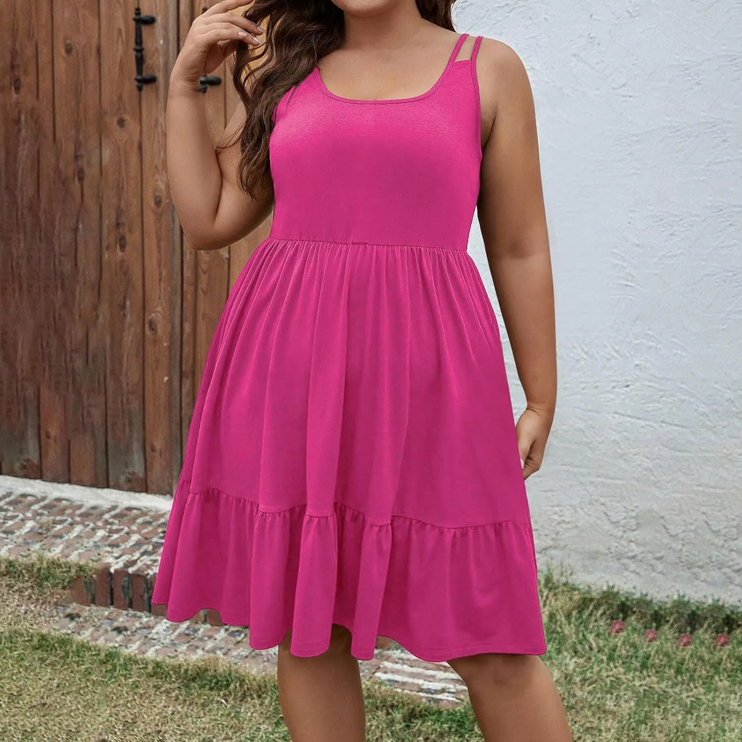 Plus Size Summer Dress for Women 2025 Sleeveless Midi Dresses A-Line Flowy Tiered Dress Fashion Summer Beach Vacation