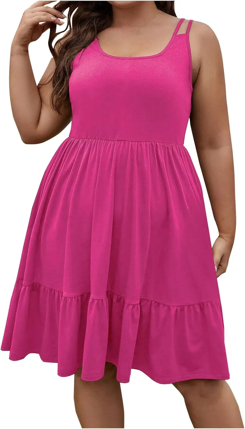 Plus Size Summer Dress for Women 2025 Sleeveless Midi Dresses A-Line Flowy Tiered Dress Fashion Summer Beach Vacation