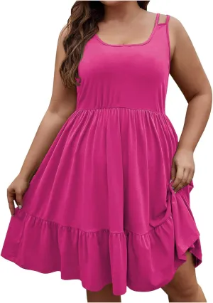 Plus Size Summer Dress for Women 2025 Sleeveless Midi Dresses A-Line Flowy Tiered Dress Fashion Summer Beach Vacation