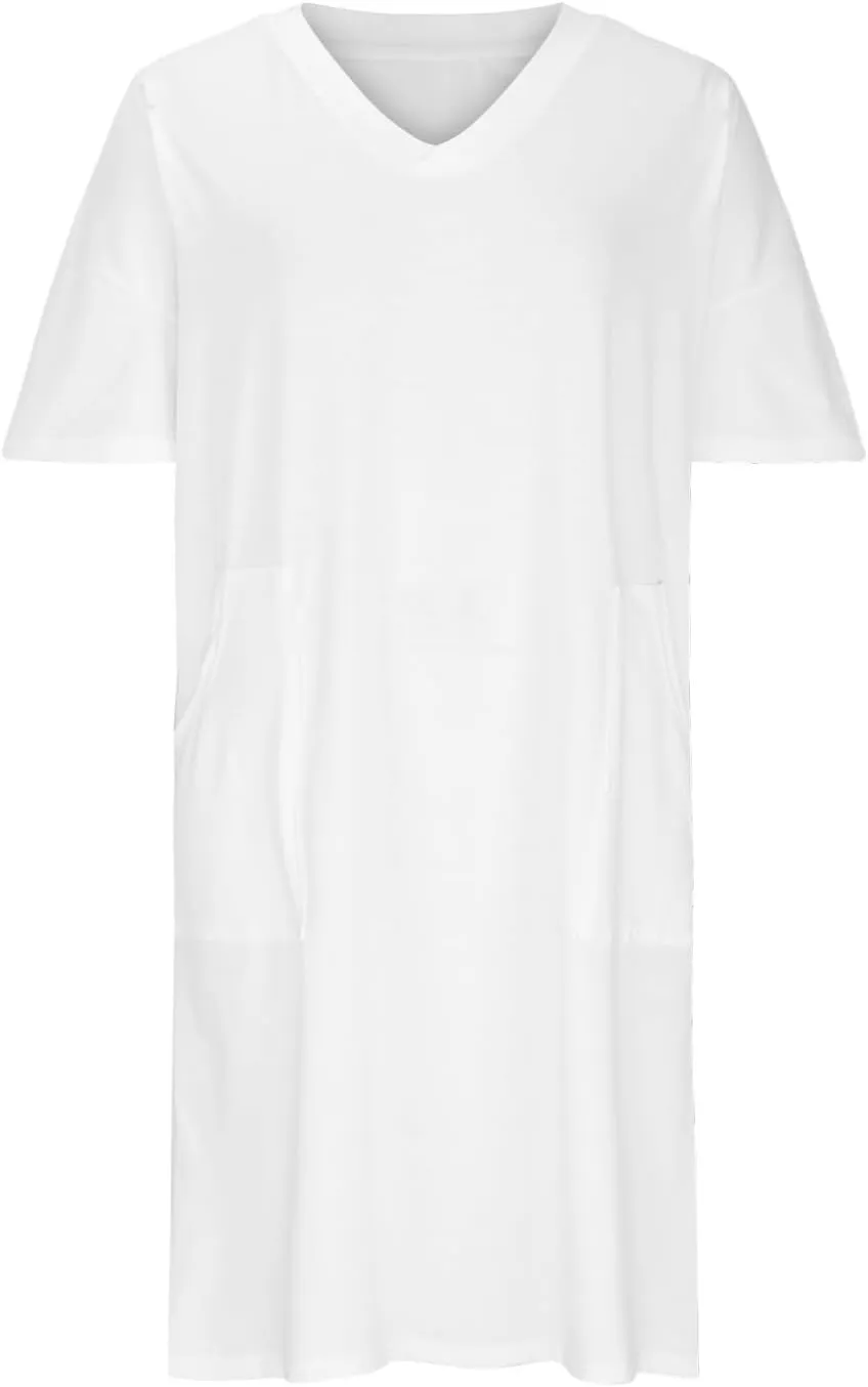 Plus Size Summer Dresses for Women 2024 Midi Dresses Short Sleeve Tshirt Dress Sexy V Neck Dresses with Pocket, Small