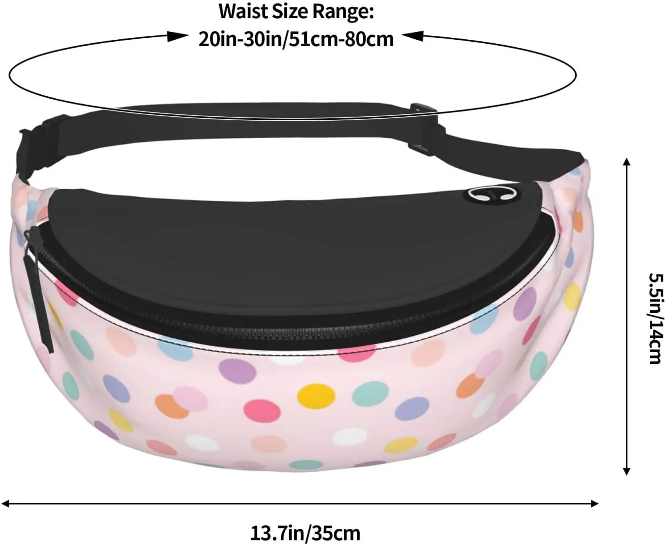 Polka Dot Fanny Pack for Women Men,Fashion Waist Pack Belt Bag Crossbody Bag for Traveling Casual Running Cycling