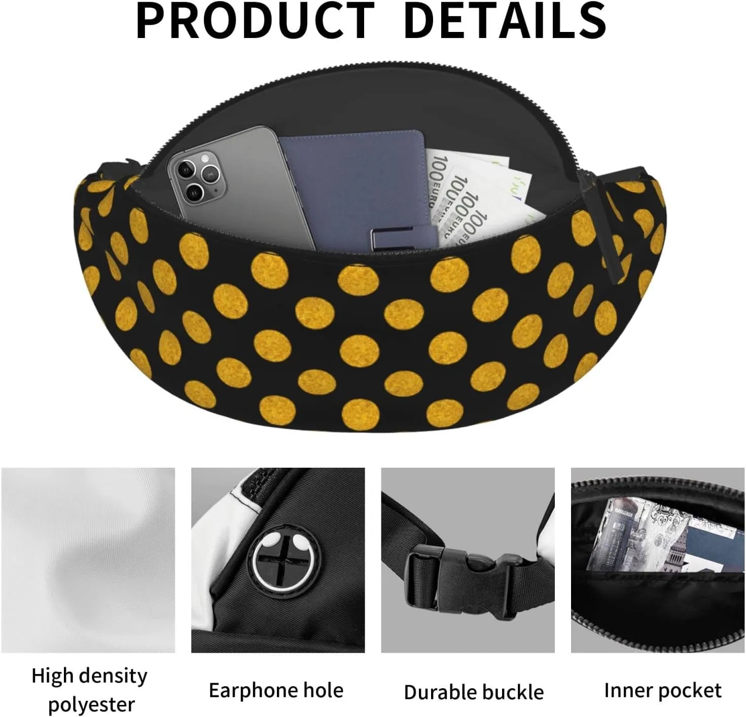 Polka Dot Fanny Pack for Women Men,Fashion Waist Pack Belt Bag Crossbody Bag for Traveling Casual Running Cycling