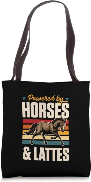 Powered By Horses And Lattes Retro Style Coffee Love Tote Bag
