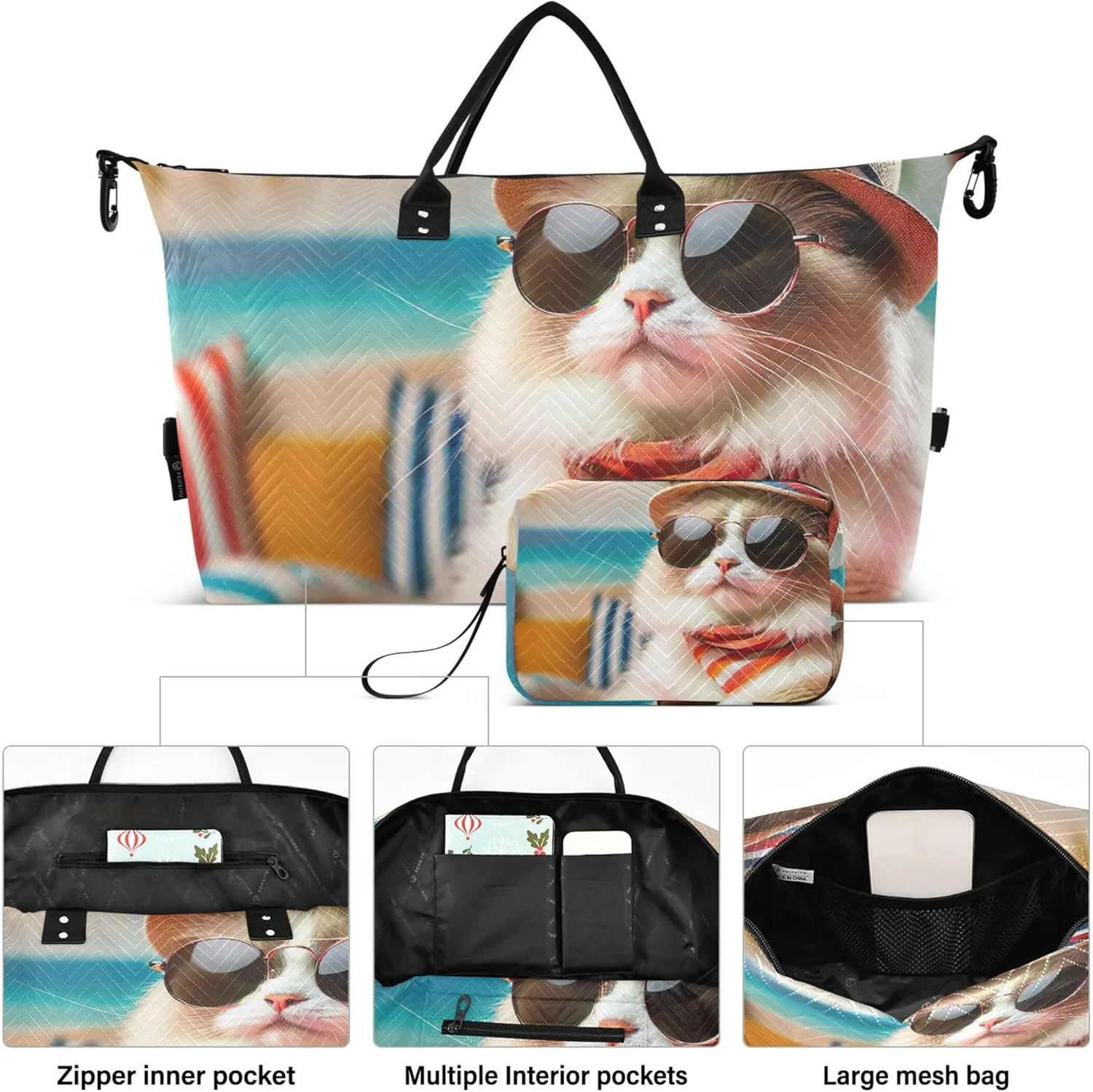 Ragdoll Cat Fashion Duffel Bag Womens Cosmetic Pouch Set of 2, Print Women Sports Duffle Bag Duffle Carry on Bag