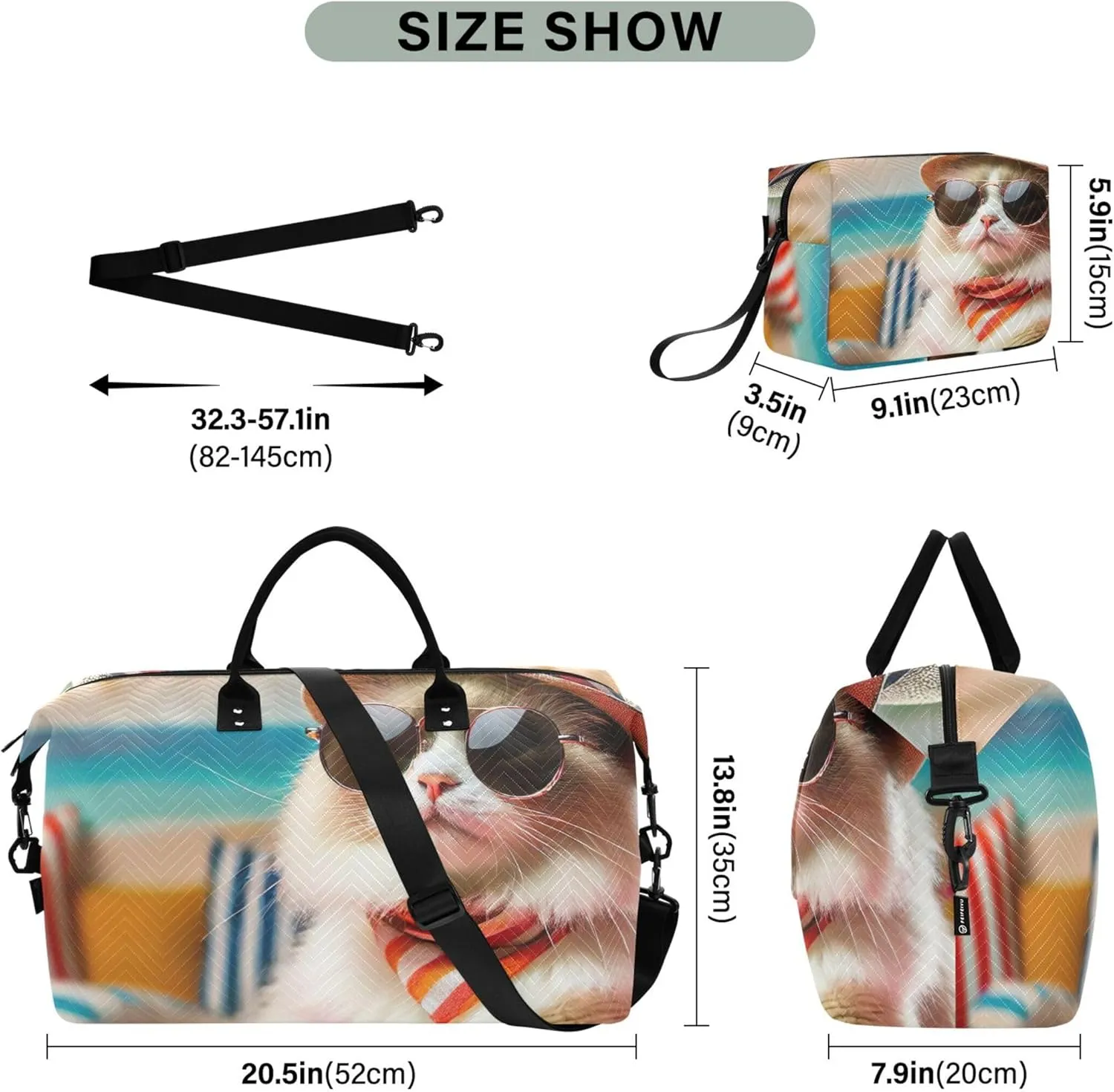Ragdoll Cat Fashion Duffel Bag Womens Cosmetic Pouch Set of 2, Print Women Sports Duffle Bag Duffle Carry on Bag