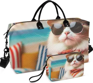 Ragdoll Cat Fashion Duffel Bag Womens Cosmetic Pouch Set of 2, Print Women Sports Duffle Bag Duffle Carry on Bag