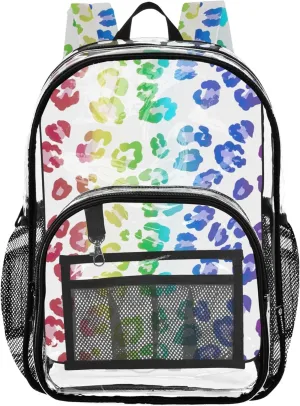 Rainbow Leopard Print Bright Clear Backpack for Women Girls Backpack for Kids Large Plastic Approved Bag