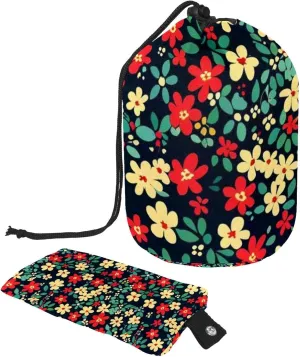 Red White Florals Daisy Travel Cosmetic Bags Makeup Bag for Women, Foldable Drawstring Travel Cosmetic Bags, Portable Toiletry Bucket Bag