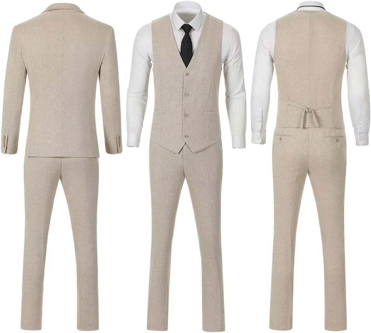 Retro Tweed Brown Men Suit 3 Piece Herringbone Slim Fit Suits Wedding Tuxedos Set Prom Jacket Blazers Vest Pants for Mens