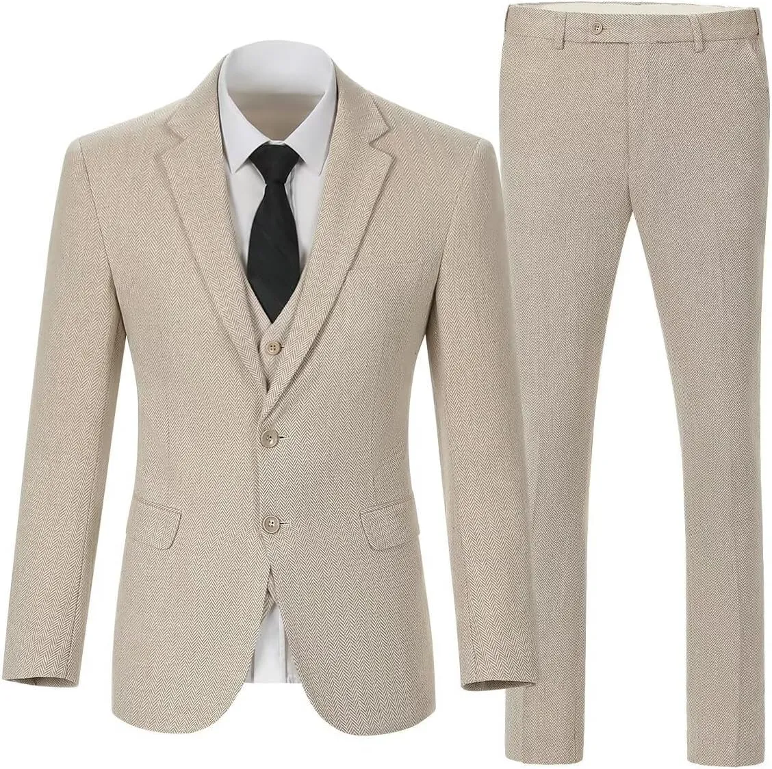 Retro Tweed Brown Men Suit 3 Piece Herringbone Slim Fit Suits Wedding Tuxedos Set Prom Jacket Blazers Vest Pants for Mens