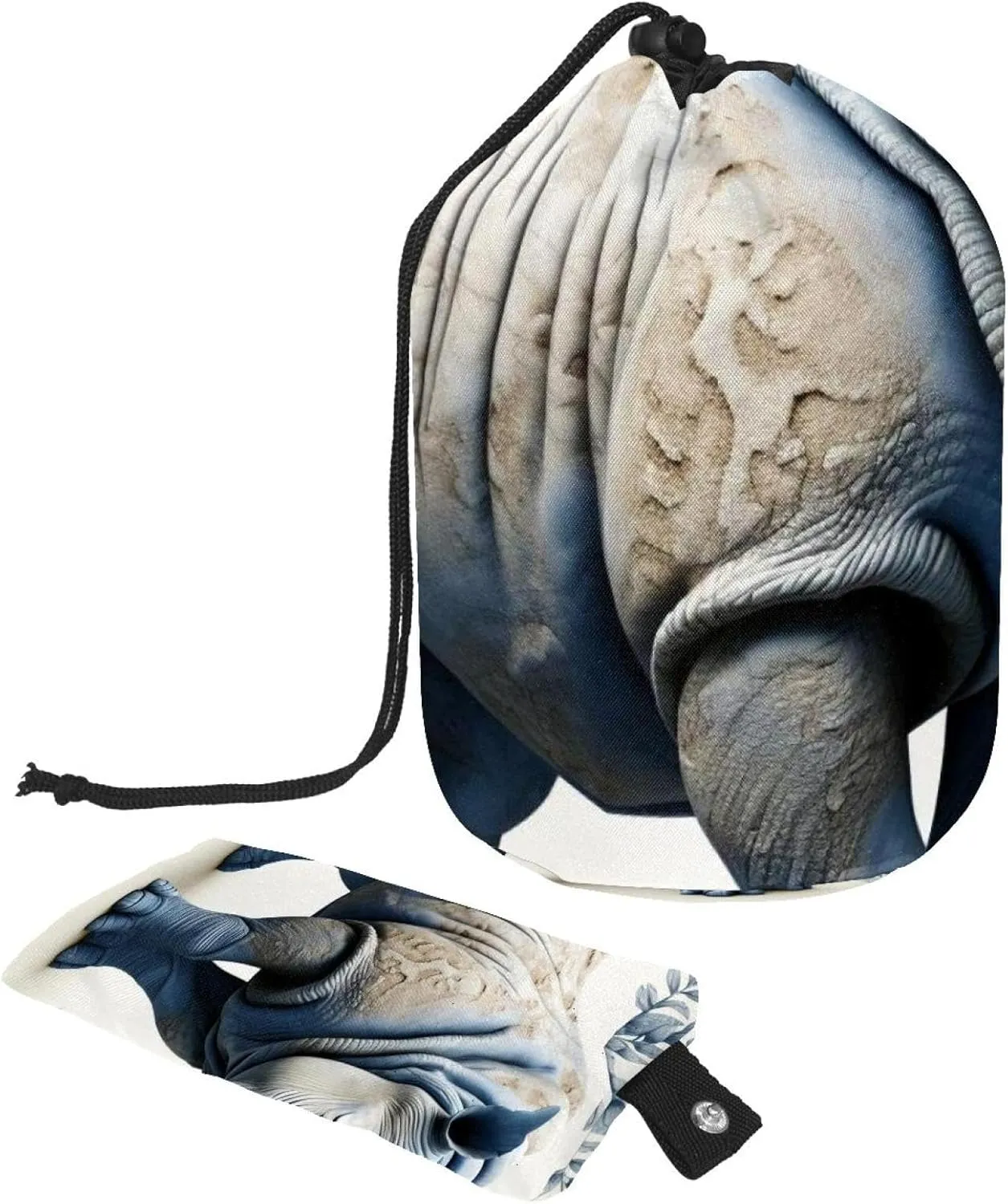 Rhino Pattern 1 Travel Cosmetic Bags Makeup Bag for Women, Foldable Drawstring Travel Cosmetic Bags, Portable Toiletry Bucket Bag
