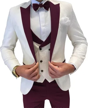 SAROULU Mens Jacquard Suit 3 Piece Formal Suits Prom Slim Fit Business Suit for Men Jacket Vest Pants Wedding Suit