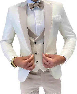 SAROULU Mens Jacquard Suit 3 Piece Formal Suits Prom Slim Fit Business Suit for Men Jacket Vest Pants Wedding Suit