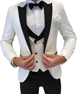 SAROULU Mens Jacquard Suit 3 Piece Formal Suits Prom Slim Fit Business Suit for Men Jacket Vest Pants Wedding Suit