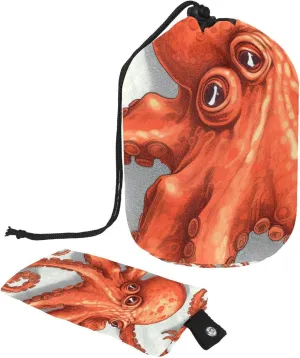 Sea Animal Red Octopus Cartoon Travel Cosmetic Bags Makeup Bag for Women, Foldable Drawstring Travel Cosmetic Bags, Portable Toiletry Bucket Bag