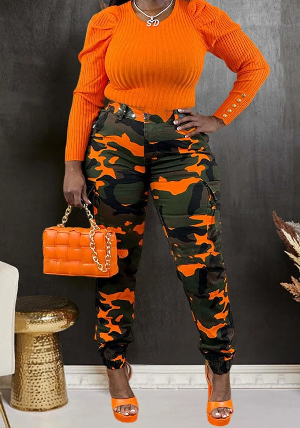 Seltaon Casual Camo Cargo Pants for Women Fall Camouflage Army Fatigue Jogger Sweatpants Trousers Plus Size