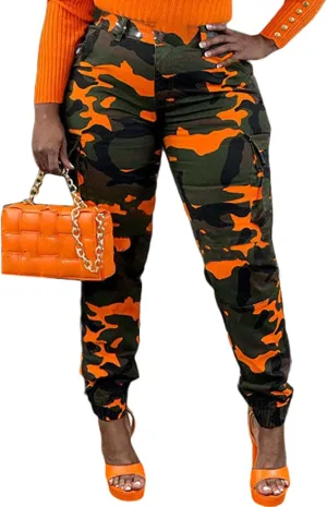 Seltaon Casual Camo Cargo Pants for Women Fall Camouflage Army Fatigue Jogger Sweatpants Trousers Plus Size