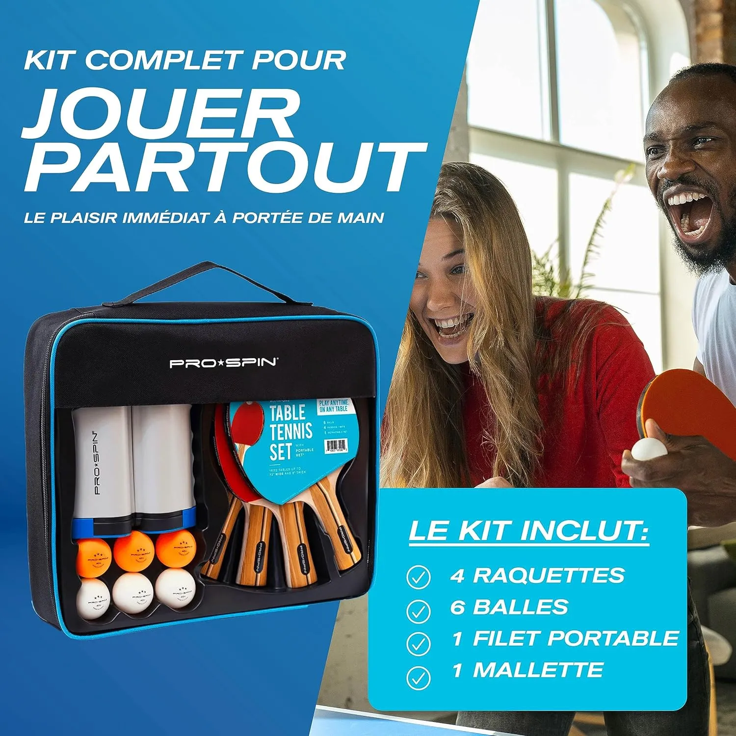 Set de Raquettes de Ping-Pong Portable PRO-SPIN - Fitnessterapy