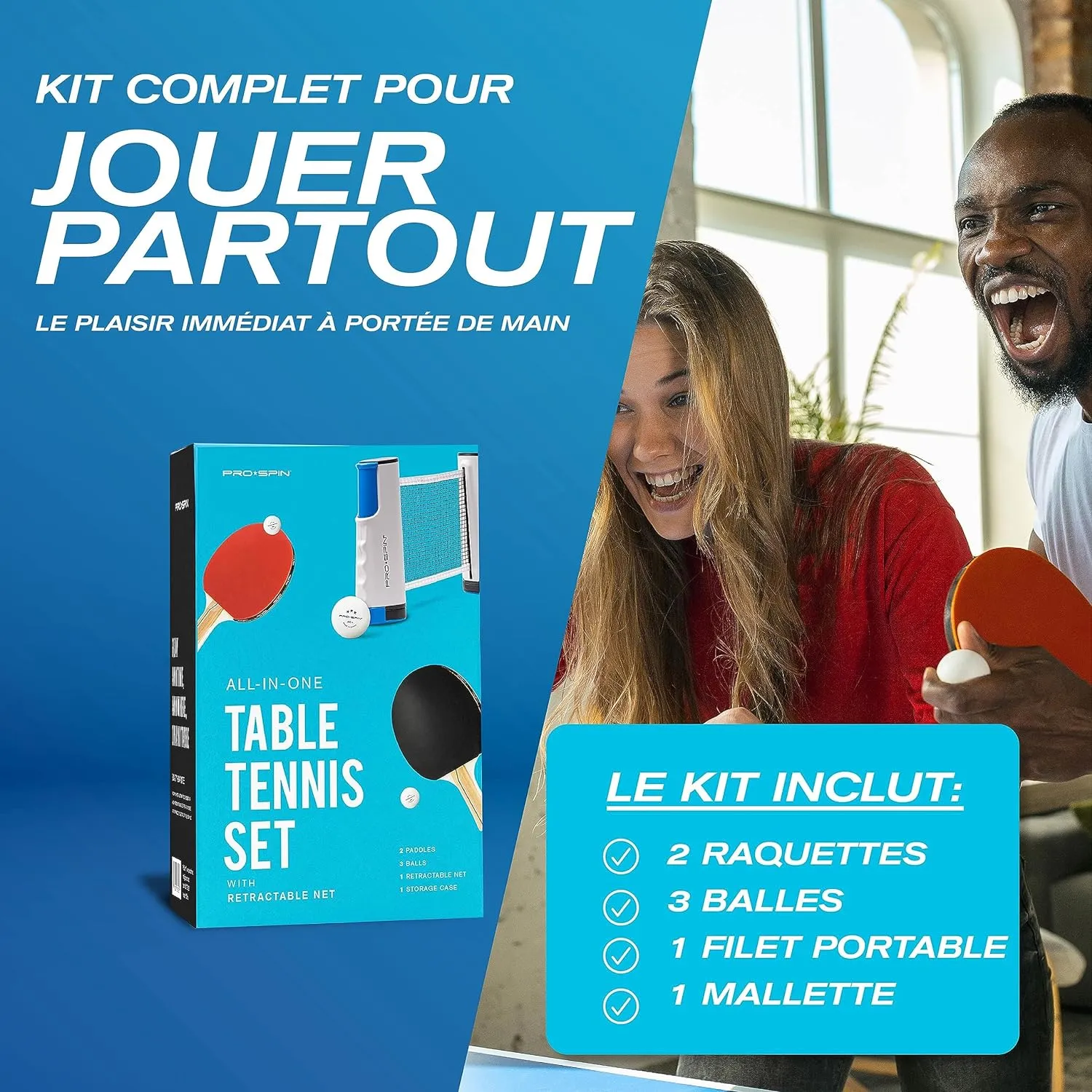 Set de Raquettes de Ping-Pong Portable PRO-SPIN - Fitnessterapy