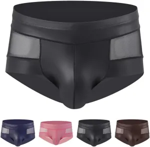 Sexy Transparent Boxers for Man,Men Trunks Sexy Mesh Splice Leather See-Through Boxer Shorts U Convex Pouch Briefs
