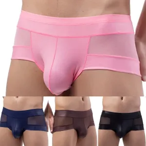 Sexy Transparent Boxers for Man,Men Trunks Sexy Mesh Splice Leather See-Through Boxer Shorts U Convex Pouch Briefs