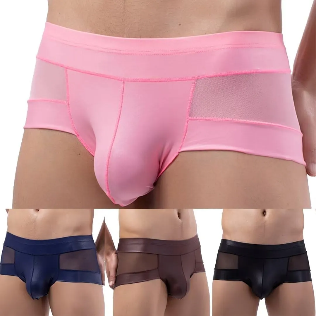 Sexy Transparent Boxers for Man,Men Trunks Sexy Mesh Splice Leather See-Through Boxer Shorts U Convex Pouch Briefs