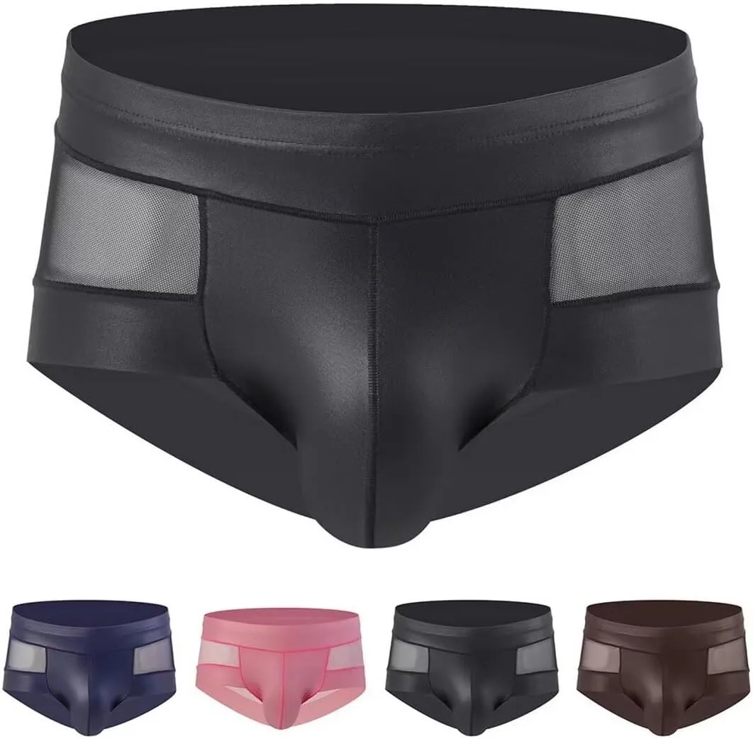 Sexy Transparent Boxers for Man,Men Trunks Sexy Mesh Splice Leather See-Through Boxer Shorts U Convex Pouch Briefs