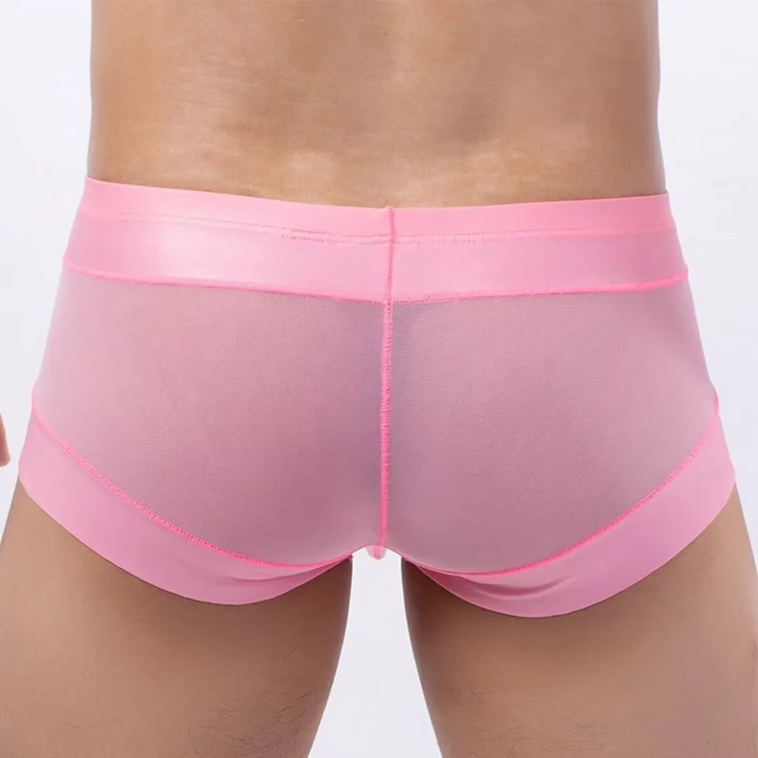 Sexy Transparent Boxers for Man,Men Trunks Sexy Mesh Splice Leather See-Through Boxer Shorts U Convex Pouch Briefs
