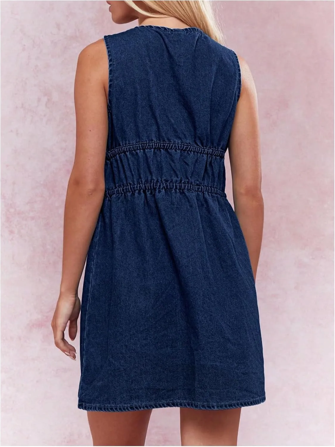 SHENHE Women's Deep V Neck Tie Bow Sleeveless Denim Mini Dress Summer Casual Jean Tank Dresses