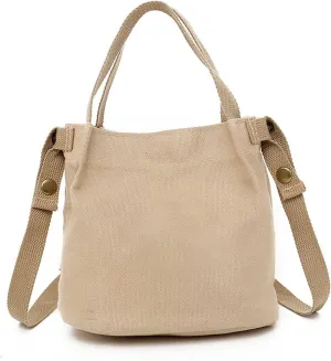 Shoulder Bags Vintage Canvas Bags Literary Women Shoulder Bag Simple Bucket Bag Messenger Handbags Tote