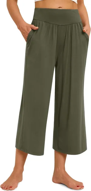 siliteelon Wide Leg Capri Pants for Women Lounge Pajama Pants Women Casual Loose Comfy Flowy Palazzo Pants with Pockets