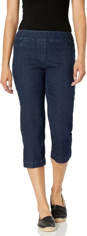SLIM-SATION Women's Standard Wide Band Pull on Straight Leg Capri with Tummy Control