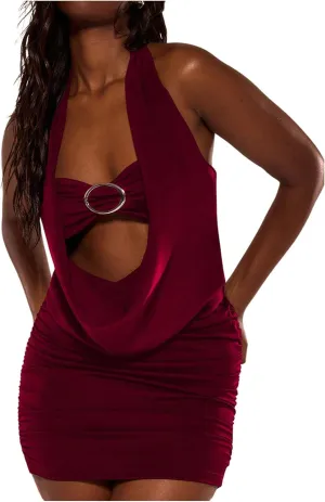SOLY HUX Women's Cowl Neck Sexy Tops Halter Neck Cutout Slim Fit Tank Top Party Clubwear