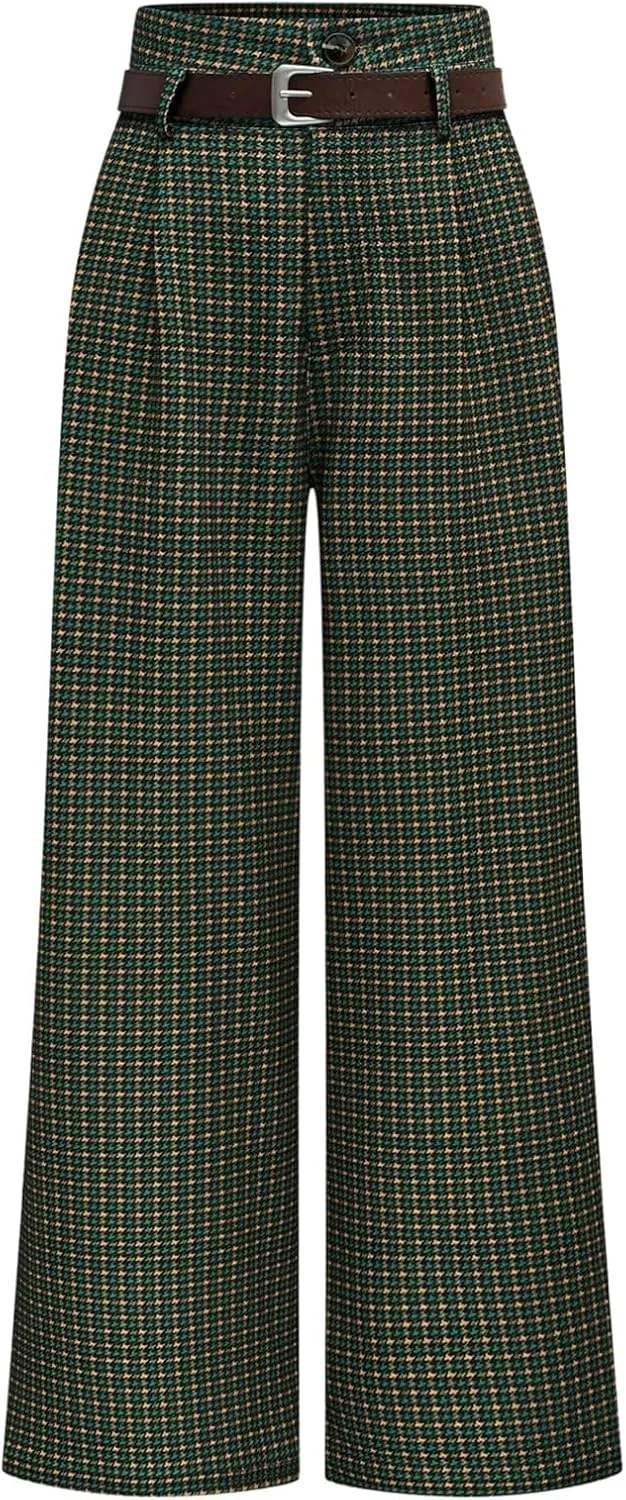 SOLY HUX Women's Plaid High Waisted Wide Leg Pants Casual Work Office Long Trousers