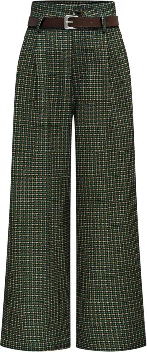 SOLY HUX Women's Plaid High Waisted Wide Leg Pants Casual Work Office Long Trousers