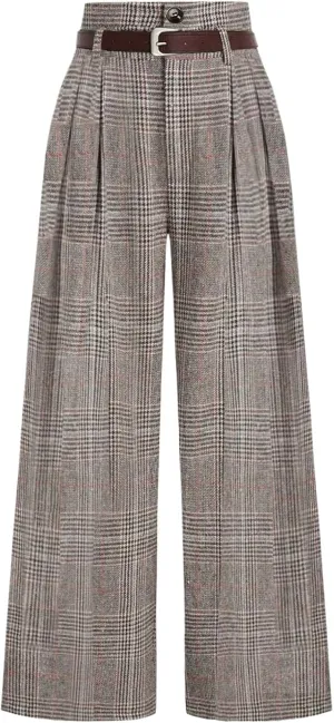 SOLY HUX Women's Plaid High Waisted Wide Leg Pants Casual Work Office Long Trousers