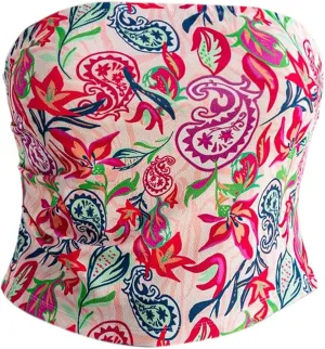 SOLY HUX Women's Plus Size Tube Top Paisley Print Strapless Sleeveless Summer Bandeau Crop Tops