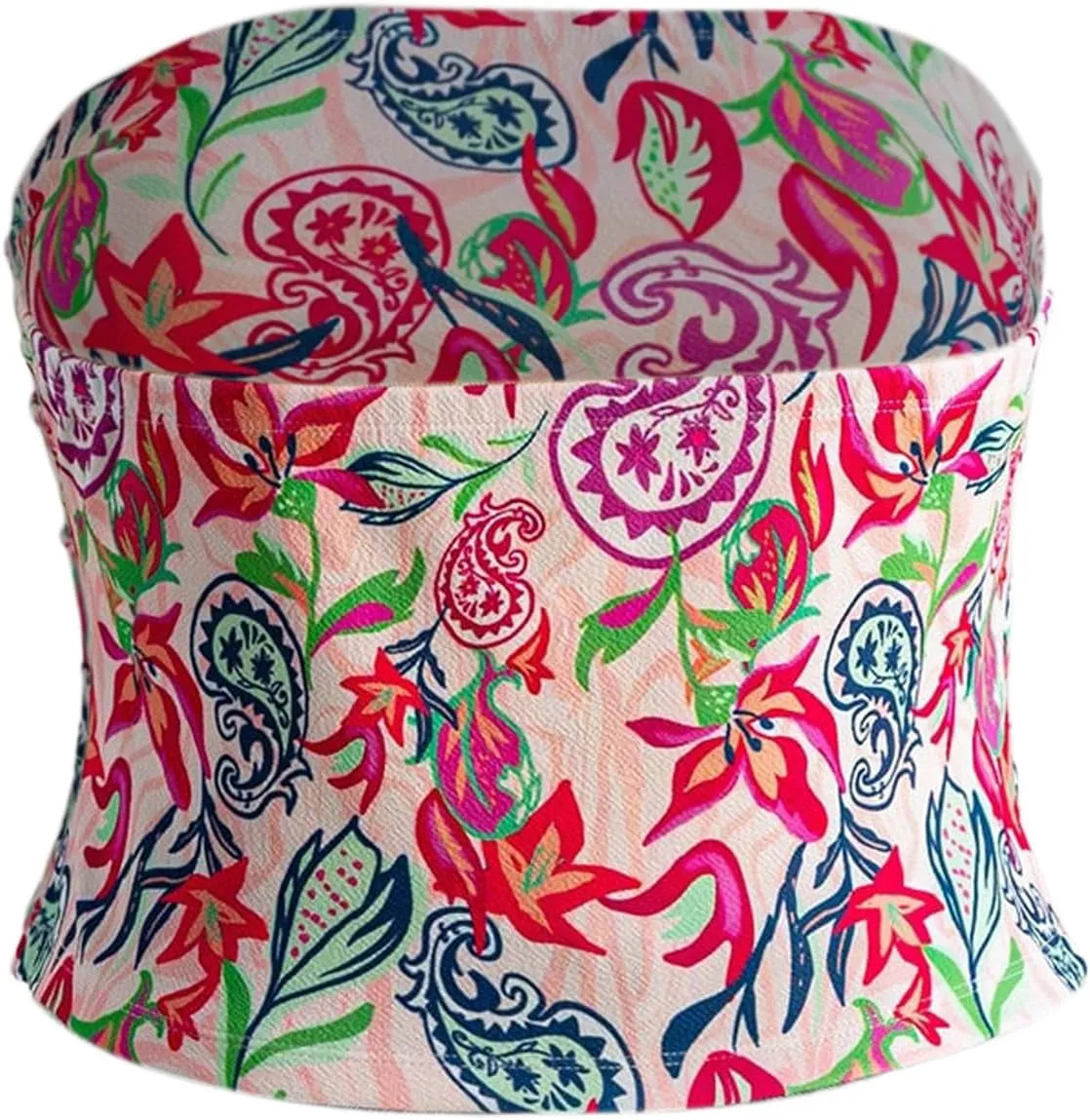 SOLY HUX Women's Plus Size Tube Top Paisley Print Strapless Sleeveless Summer Bandeau Crop Tops