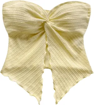 SOLY HUX Women's Tube Top Twist Split Hem Strapless Sleeveless Asymmetrical Going Out Crop Tops