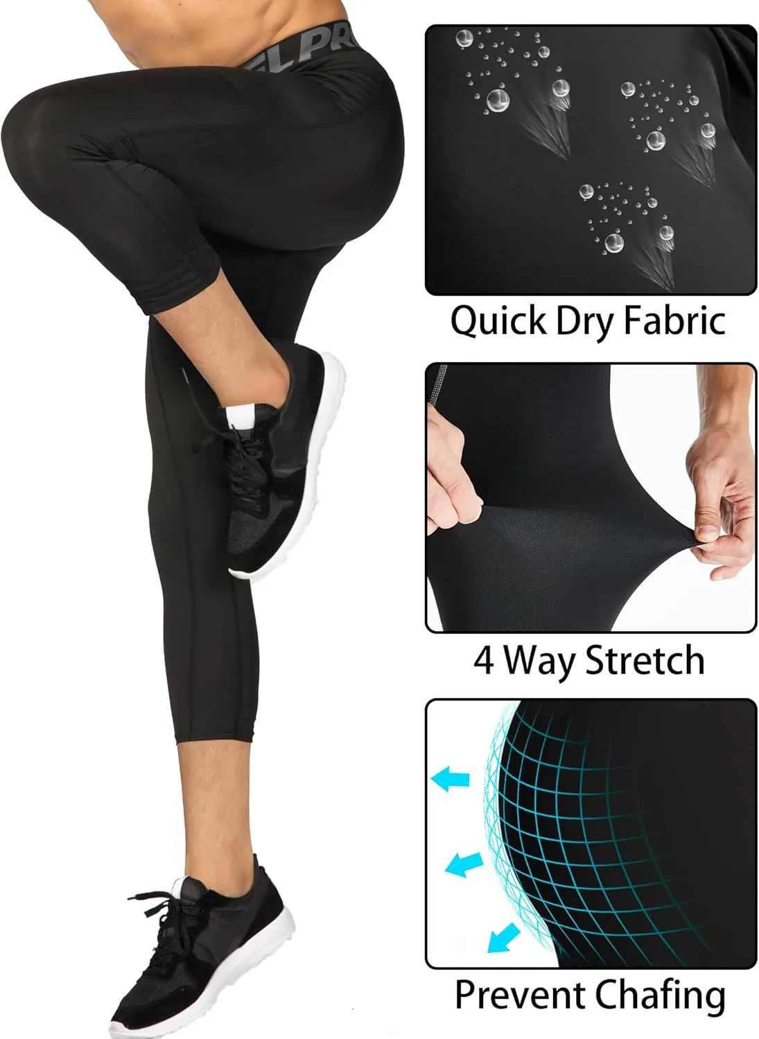 SPVISE 1 or 3 Pack 3/4 Compression Pants Men Athletic Gym Capri Leggings Running Tights Dry Fit Basketball Sports Base Layer