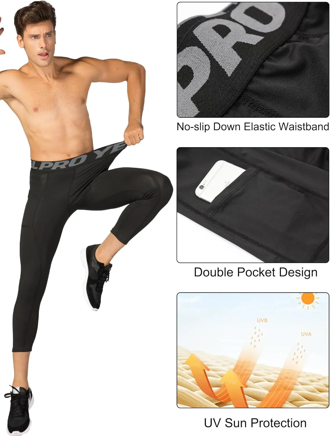 SPVISE 1 or 3 Pack 3/4 Compression Pants Men Athletic Gym Capri Leggings Running Tights Dry Fit Basketball Sports Base Layer