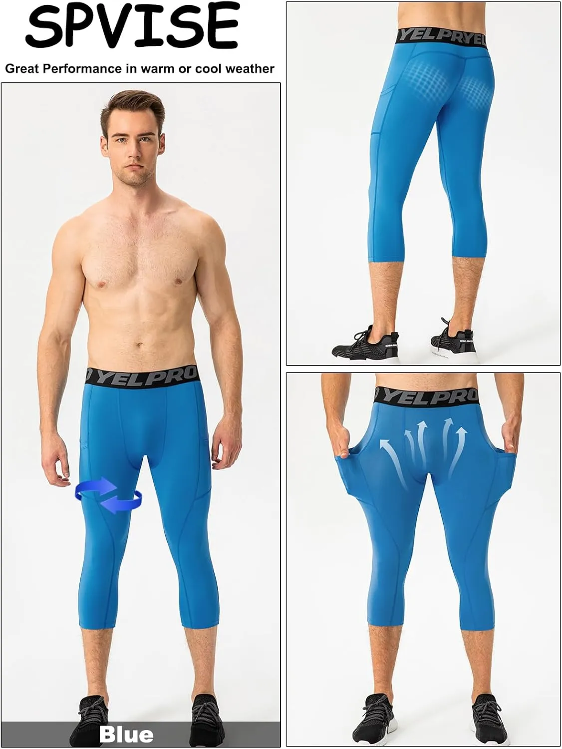 SPVISE 1 or 3 Pack 3/4 Compression Pants Men Athletic Gym Capri Leggings Running Tights Dry Fit Basketball Sports Base Layer