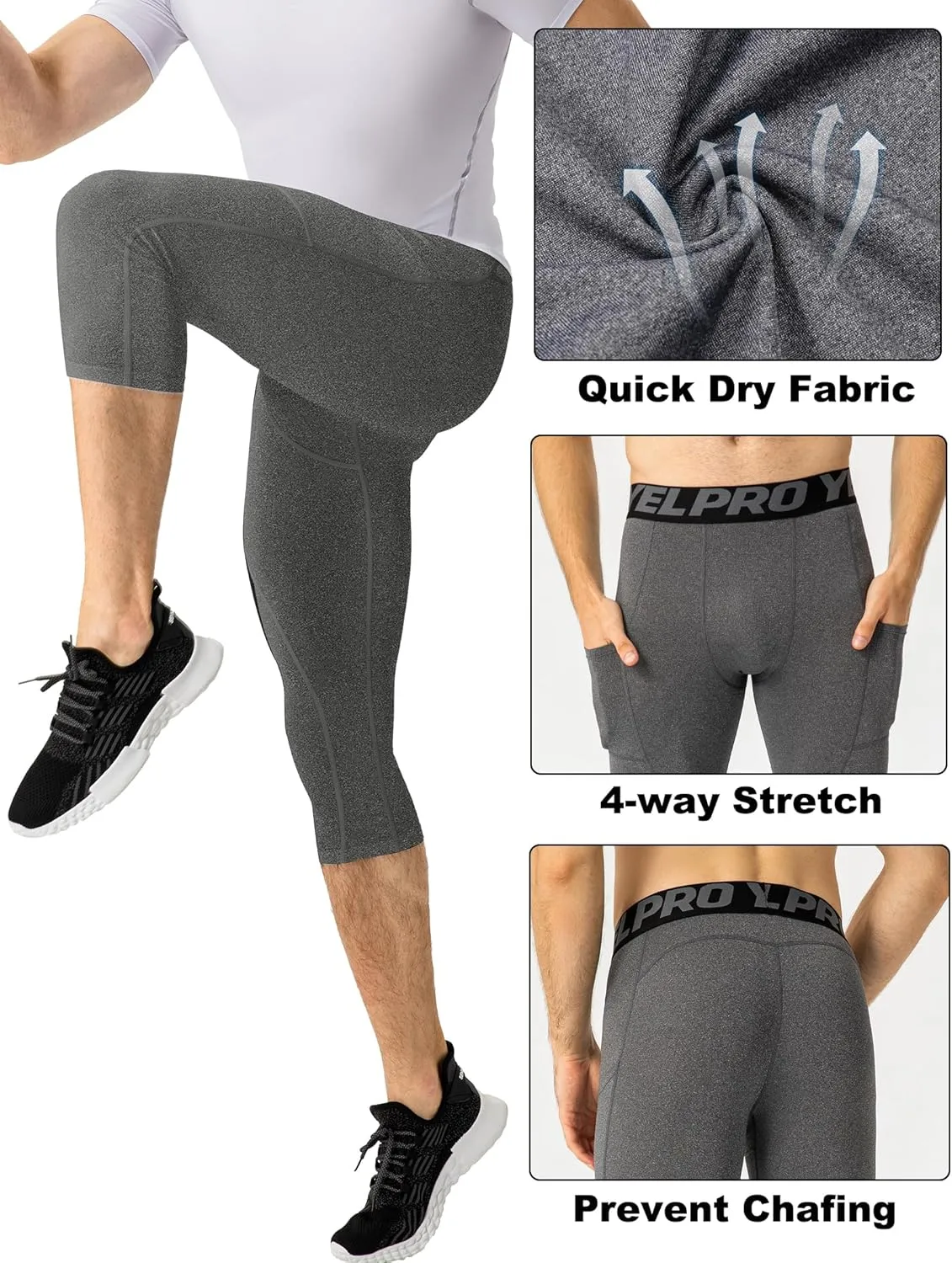 SPVISE 1 or 3 Pack 3/4 Compression Pants Men Athletic Gym Capri Leggings Running Tights Dry Fit Basketball Sports Base Layer