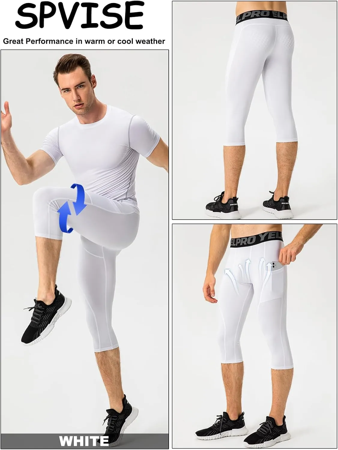 SPVISE 1 or 3 Pack 3/4 Compression Pants Men Athletic Gym Capri Leggings Running Tights Dry Fit Basketball Sports Base Layer