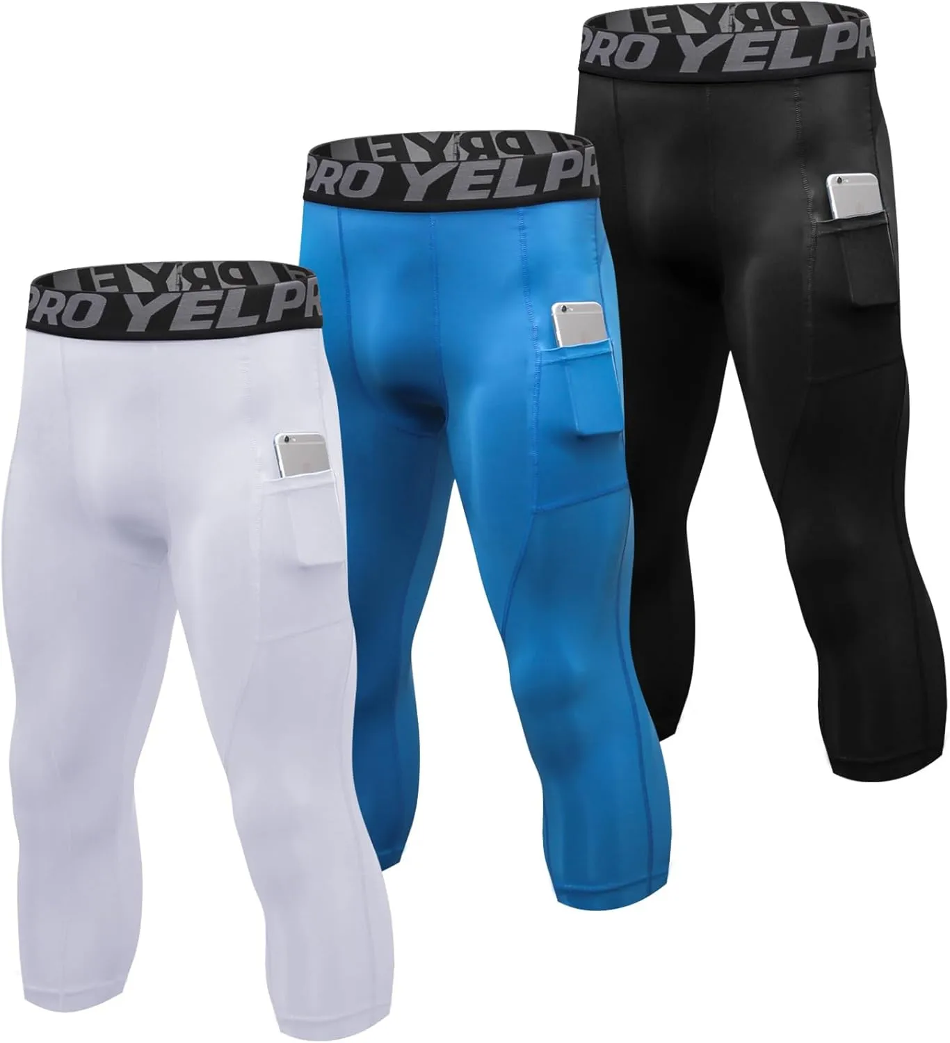 SPVISE 1 or 3 Pack 3/4 Compression Pants Men Athletic Gym Capri Leggings Running Tights Dry Fit Basketball Sports Base Layer
