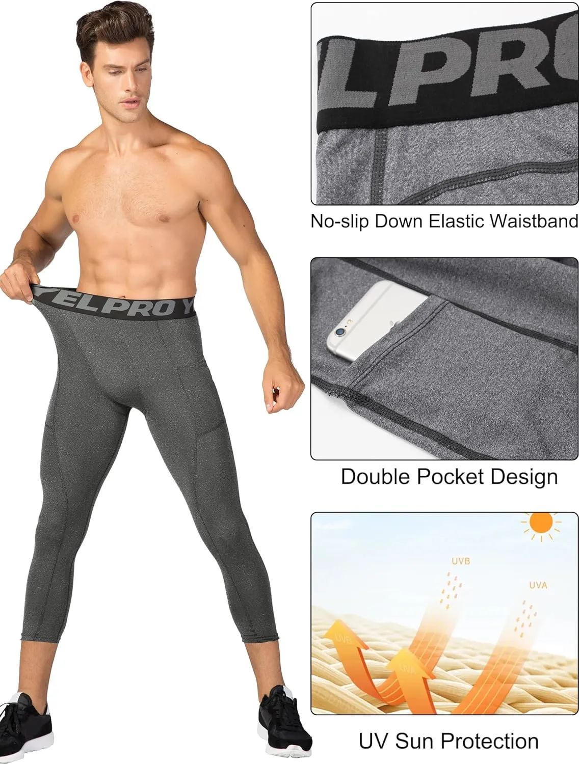 SPVISE 1 or 3 Pack 3/4 Compression Pants Men Athletic Gym Capri Leggings Running Tights Dry Fit Basketball Sports Base Layer